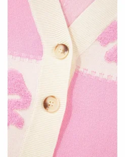 Cardigans*Azura Exchange Bowknot Checkered Pattern V Neck Drop Shoulder Button Up Cardigan Pink