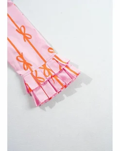 Shirt Dresses*Azura Exchange Bowknot Striped Printed Tiered Ruffled Mini Shirt Dress Pink