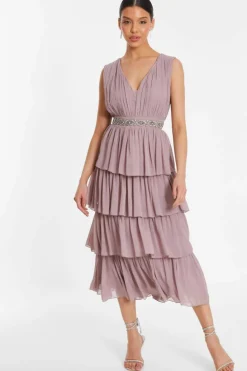 Midi Dresses*Quiz Chiffon Tiered Midi Dress Pink