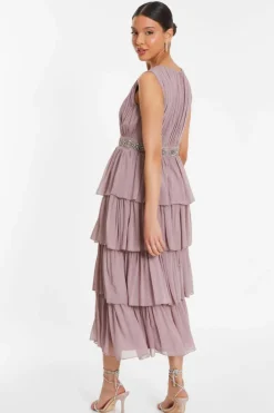 Midi Dresses*Quiz Chiffon Tiered Midi Dress Pink