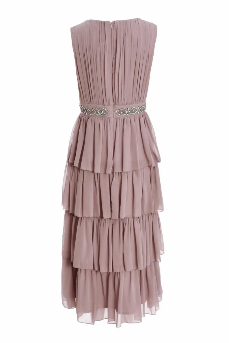 Midi Dresses*Quiz Chiffon Tiered Midi Dress Pink