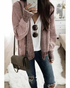 Cardigans*Azura Exchange Chunky Waffle Knit Oversized Collar Cardigan Pink