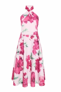 Midi Dresses*Quiz Floral Halter Neck Midi Skater Dress Pink