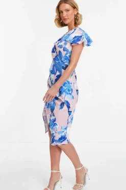 Wrap Dresses|Midi Dresses*Quiz Floral Wrap Midi Dress Pink