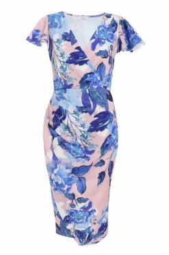 Wrap Dresses|Midi Dresses*Quiz Floral Wrap Midi Dress Pink