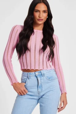 Jumpers*Quiz Knitted Diamante Jumper Pink