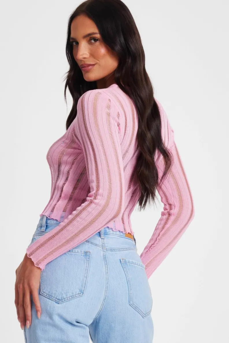 Jumpers*Quiz Knitted Diamante Jumper Pink