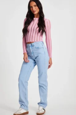 Jumpers*Quiz Knitted Diamante Jumper Pink