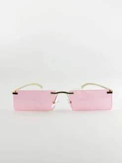Sunglasses*SVNX Pink Lense Frameless Sunglasses with Metal Arms Baby Pink