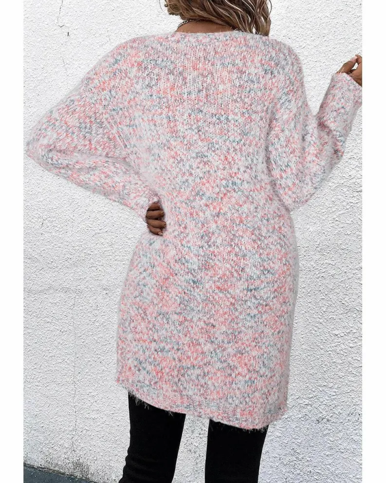Cardigans*Azura Exchange Multicolor Confetti Open Front Knit Cardigan Pink