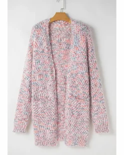 Cardigans*Azura Exchange Multicolor Confetti Open Front Knit Cardigan Pink