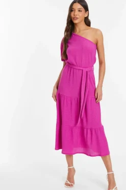 Midi Dresses*Quiz One Shoulder Midi Dress Pink