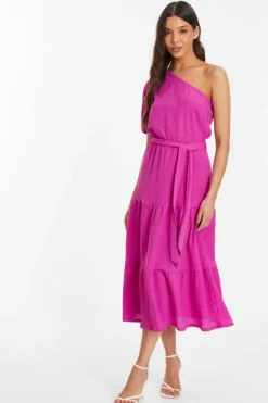 Midi Dresses*Quiz One Shoulder Midi Dress Pink