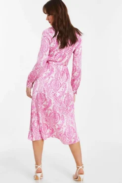 Shirt Dresses|Midi Dresses*Quiz Paisley Satin Shirt Midi Dress Pink