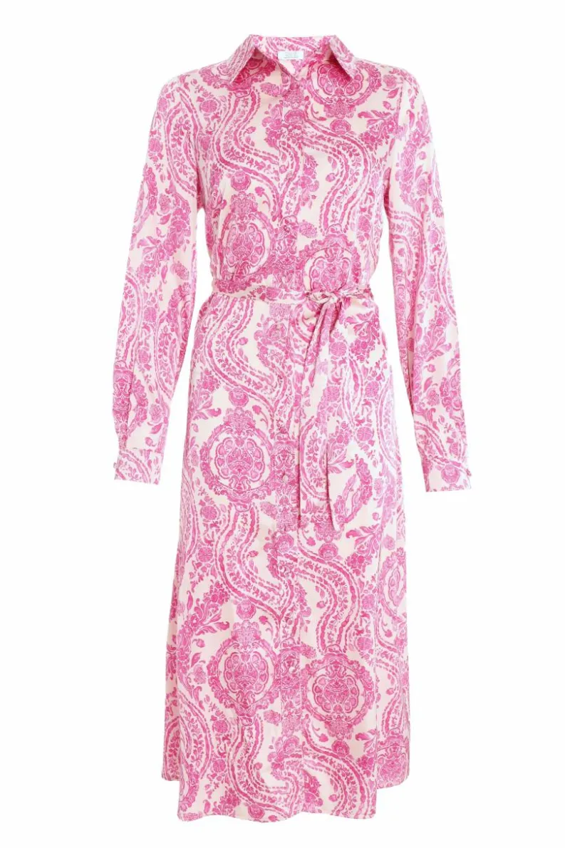 Shirt Dresses|Midi Dresses*Quiz Paisley Satin Shirt Midi Dress Pink