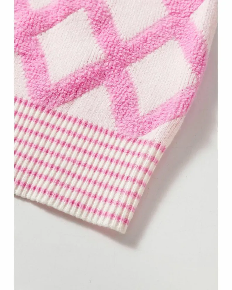 Cardigans*Azura Exchange Rhombus Pattern Knit Open Front Pocketed Cardigans Pink