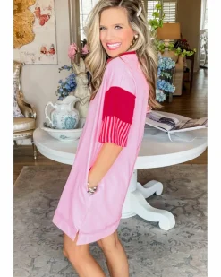 Shirt Dresses*Azura Exchange Stripe Colorblock Patchwork Short Sleeve T Shirt Dress Pink