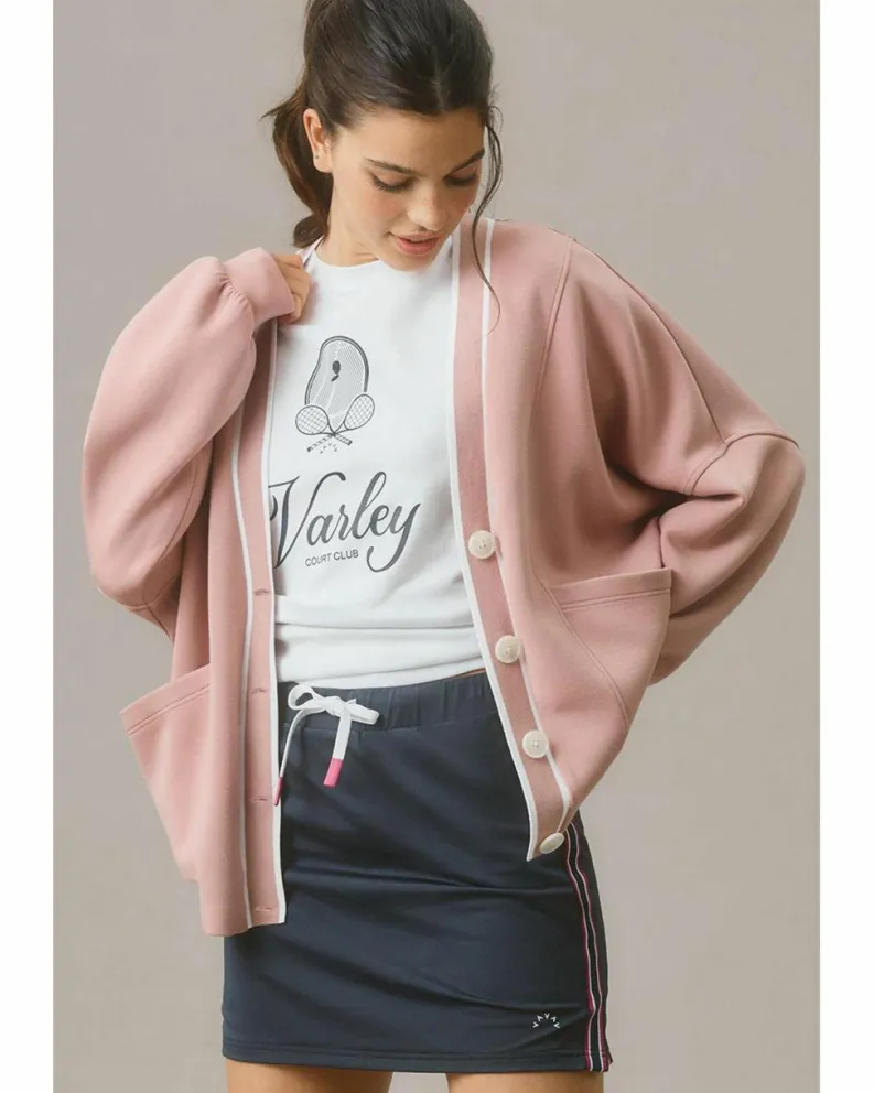 Cardigans*Azura Exchange Pink Stripe Contrast Trim V Neck Buttoned Front Pocketed Knit Cardigan Multi