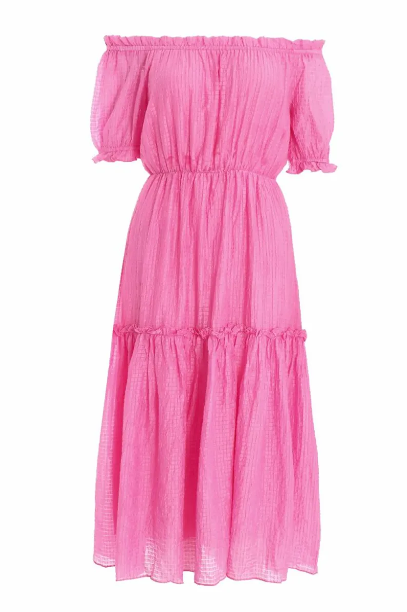Midi Dresses*Quiz Textured Bardot Midi Dress Pink
