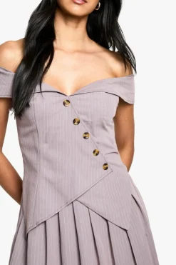 Skater Dresses|Suits & Tailoring*boohoo Pinstripe Bardot Pleated Mini Dress taupe