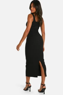 Bodycon Dresses|Maxi Dresses*boohoo Pinstripe Bengaline Hook And Eye Midaxi Dress black
