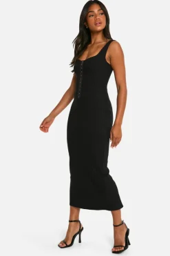 Bodycon Dresses|Maxi Dresses*boohoo Pinstripe Bengaline Hook And Eye Midaxi Dress black