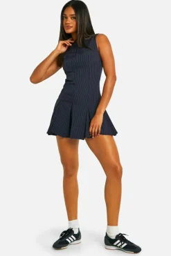 Skater Dresses|Mini Dresses*boohoo Pinstripe Box Pleat Mini Dress navy