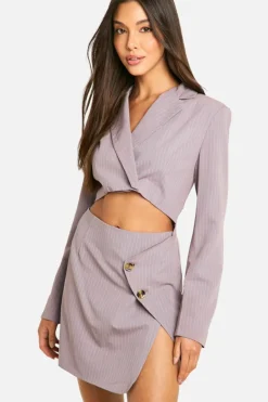 Blazer Dresses|Mini Dresses*boohoo Pinstripe Cut Out Blazer Dress taupe