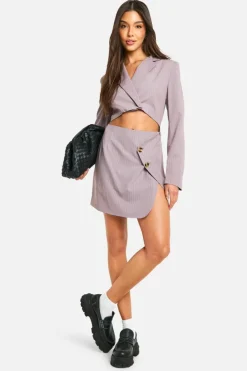 Blazer Dresses|Mini Dresses*boohoo Pinstripe Cut Out Blazer Dress taupe