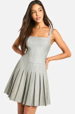 Skater Dresses|Suits & Tailoring*boohoo Pinstripe Pleated Mini Dress grey
