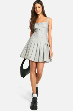 Skater Dresses|Suits & Tailoring*boohoo Pinstripe Pleated Mini Dress grey