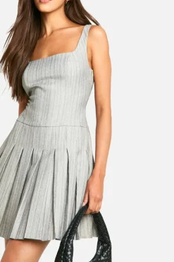 Skater Dresses|Suits & Tailoring*boohoo Pinstripe Pleated Mini Dress grey