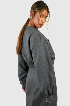 Up To 80% Off Winter Warmers|Bomber Jackets*boohoo Pinstripe Relaxed Fit Bomber grey
