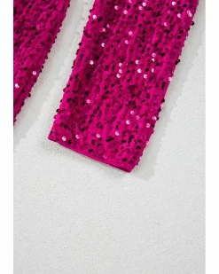 Wrap Dresses*Azura Exchange Pitaya Pink Velvet Sequin Long Sleeve V Neck Wrapped Mini Dress Multi