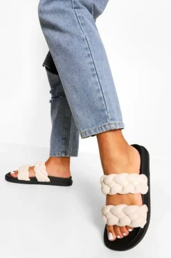 Flats|Sandals*boohoo Plaited Double Strap Slider white
