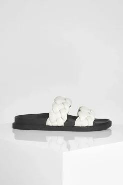 Flats|Sandals*boohoo Plaited Double Strap Slider white