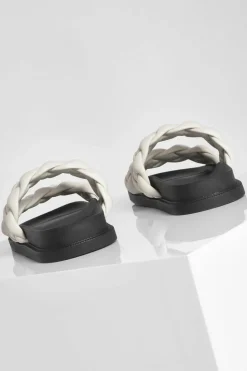 Flats|Sandals*boohoo Plaited Double Strap Slider white
