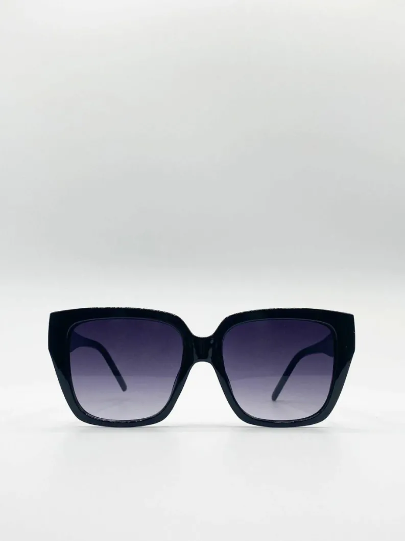 Sunglasses*SVNX Plastic Frame Oversized Cat Eye Sunglasses Black