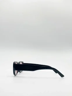 Sunglasses*SVNX Plastic Frame Retro Rectangle Sunglasses with Clear Lenses Black