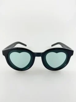 Sunglasses*SVNX Plastic Round Frame Sunglasses with Heart Lenses Black