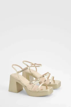 Heels*boohoo Platform Buckle Detail Block Heel gold