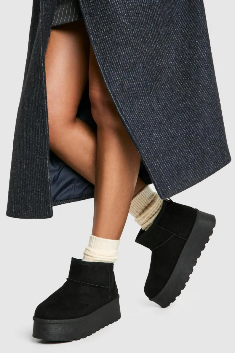 Cosy Boots|All Boots*boohoo Platform Faux Fur Lined Boots black