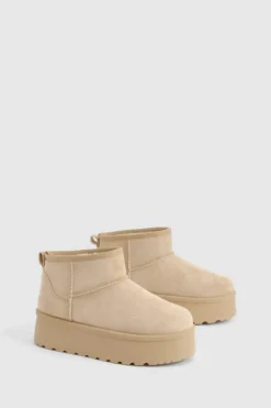 Cosy Boots|All Boots*boohoo Platform Faux Fur Lined Boots sand