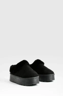 Cosy Boots|All Boots*boohoo Platform Fur Lined Cosy Mules black