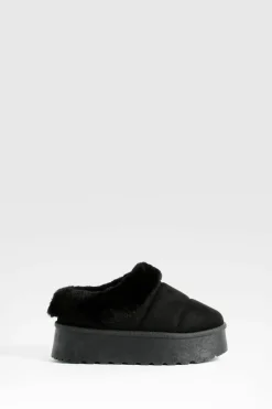 Cosy Boots|All Boots*boohoo Platform Fur Lined Cosy Mules black