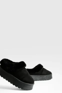 Cosy Boots|All Boots*boohoo Platform Fur Lined Cosy Mules black