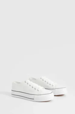 Trainers*boohoo Platform Low Top Lace Up Trainers white
