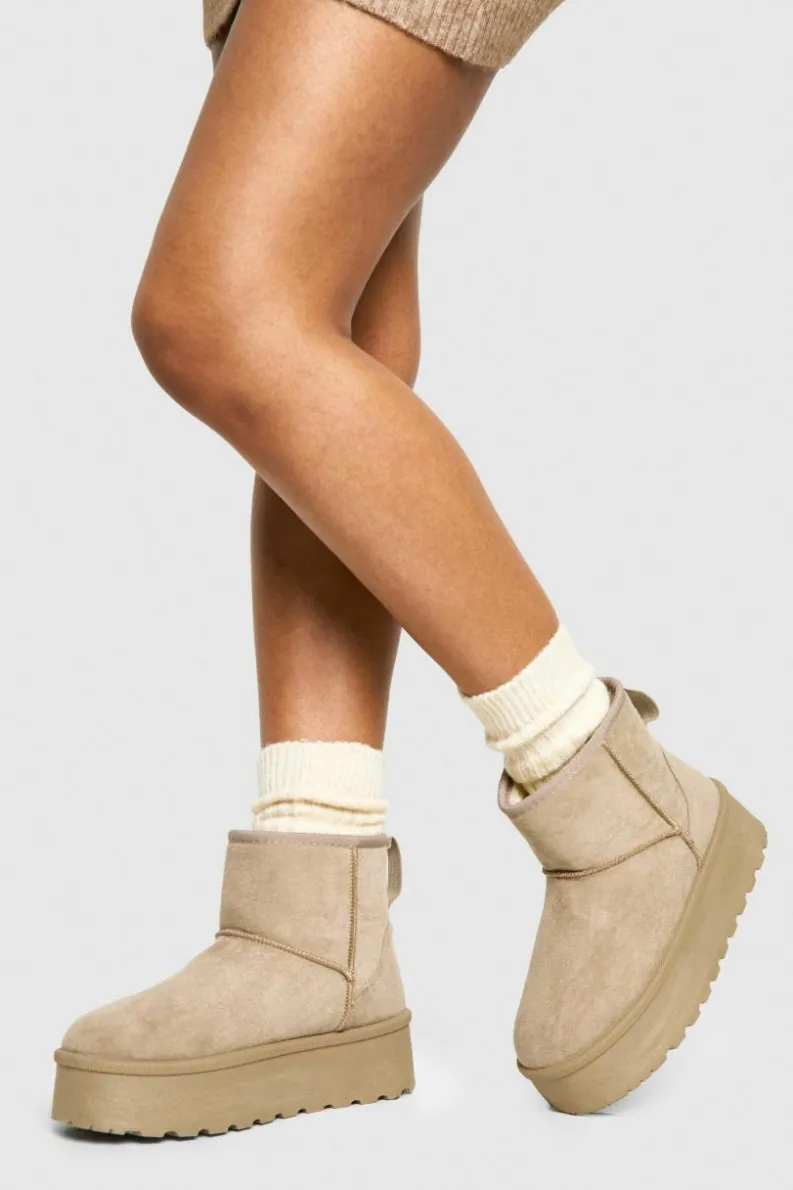 Cosy Boots|All Boots*boohoo Platform Mini Cosy Boots taupe