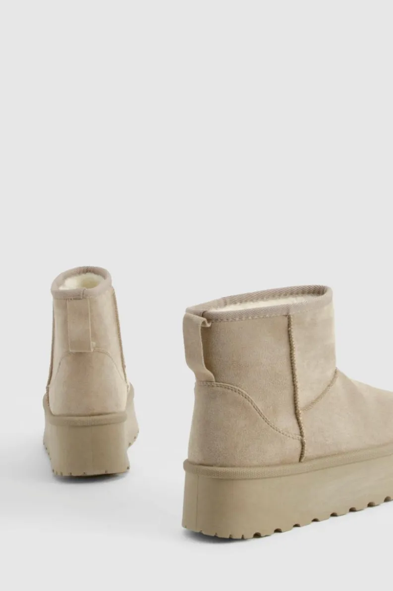 Cosy Boots|All Boots*boohoo Platform Mini Cosy Boots taupe