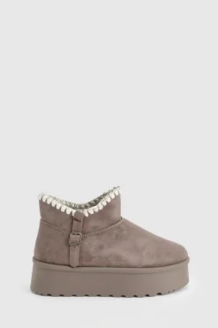 Cosy Boots|All Boots*boohoo Platform Stitch Detail Cosy Boot mushroom